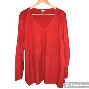 Talbots 3X women’s cable-knit sweater orange thick v neck plus size fall cotton